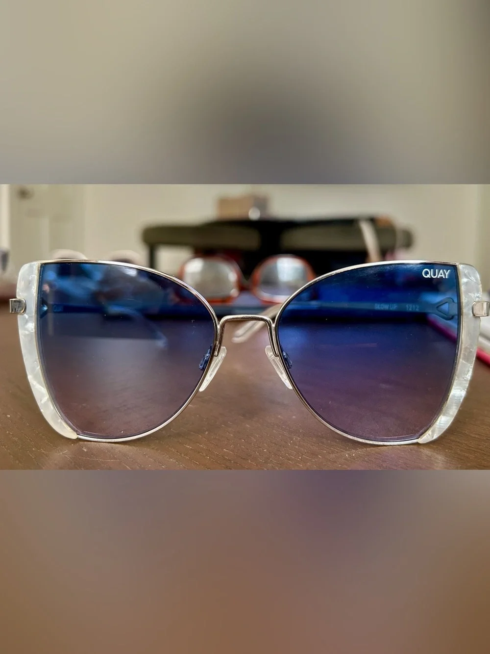 Quay Australia butterfly Sunglasses with Blue Gradient Lenses